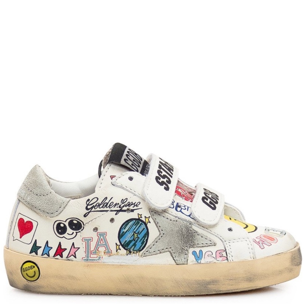 Golden Goose Kids White Sneakers with Graphic Design
